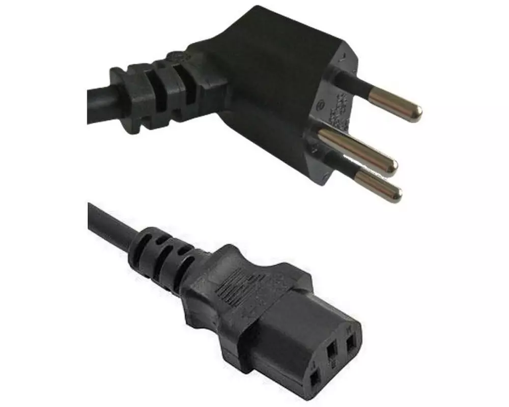 Diggelmann Netzkabel 5 m C13 - T12 90° Winkel, Schwarz