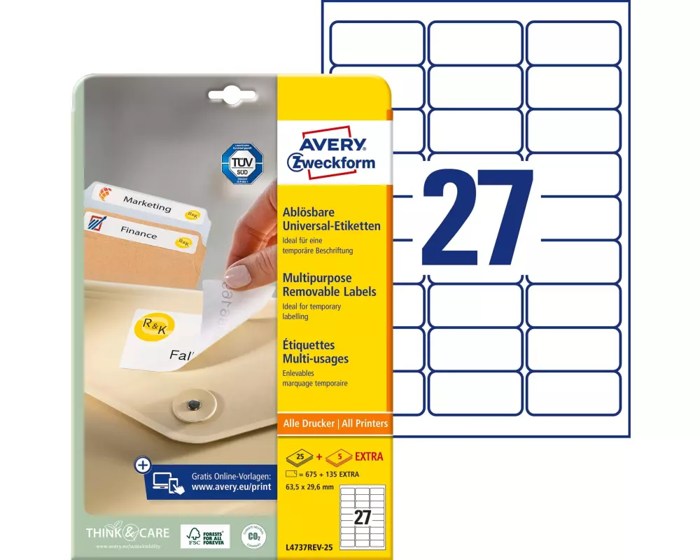 Avery Zweckform Universal-Etiketten Stick + Lift 63.5x29.6 mm, 30 Blatt
