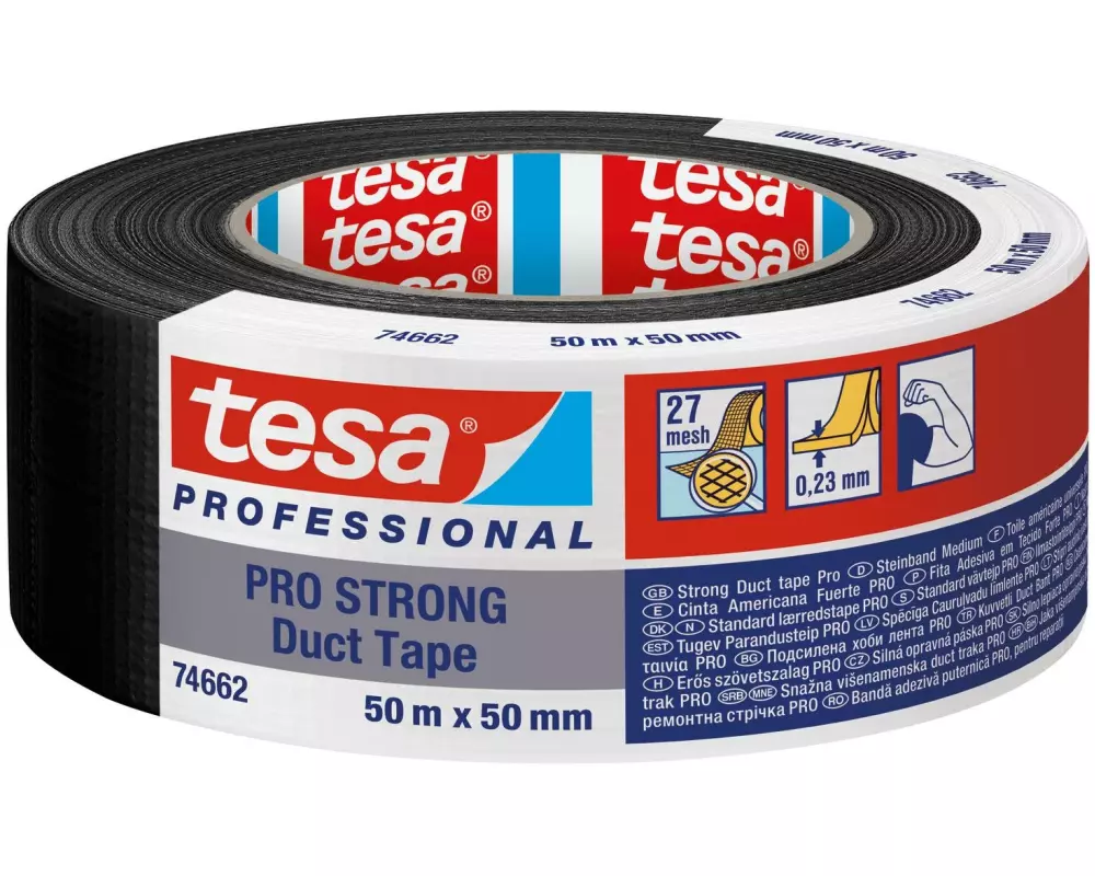 tesa Gewebeband Pro 74662 Strong Schwarz, 50 m x 50 mm