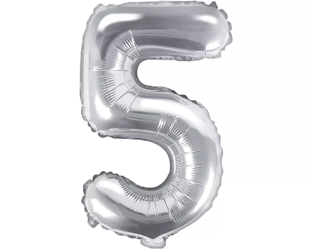 Partydeco Folienballon Zahl 5 klein 35 cm, silber, 1 Stück