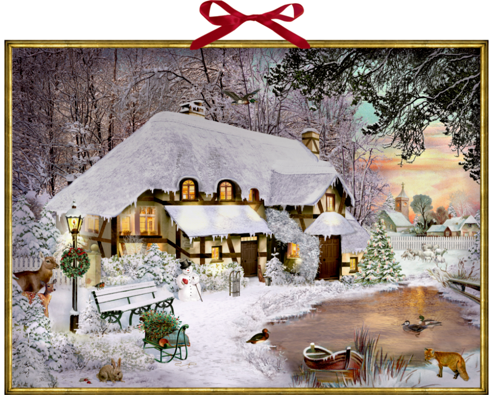 COPPENRATH Adventskalender 52x38cm 71997 Winterlichtes Cottage