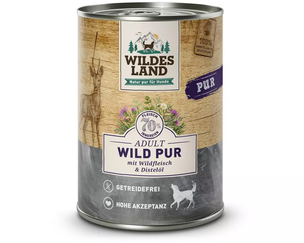 Wildes Land Nassfutter Dog Adult Wild PUR mit Distelöl, 400 g