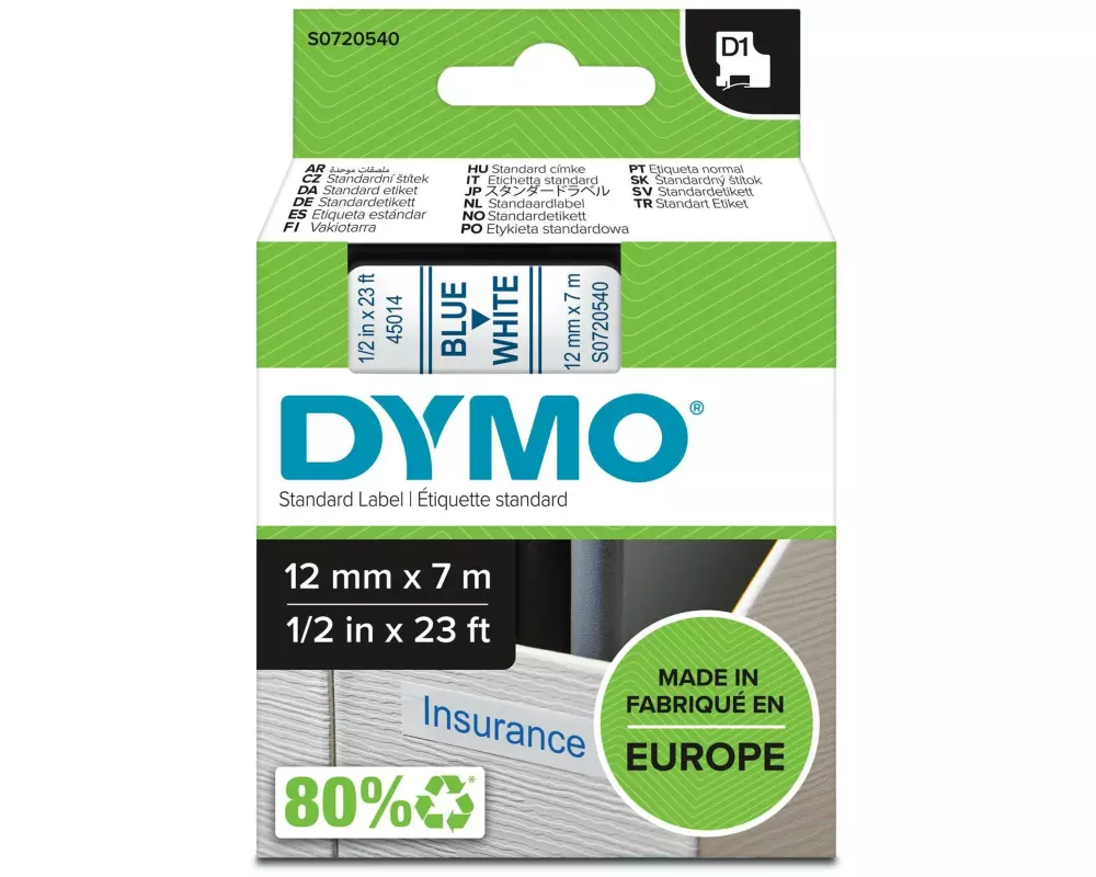 DYMO Beschriftungsband D1 Blau auf Weiss