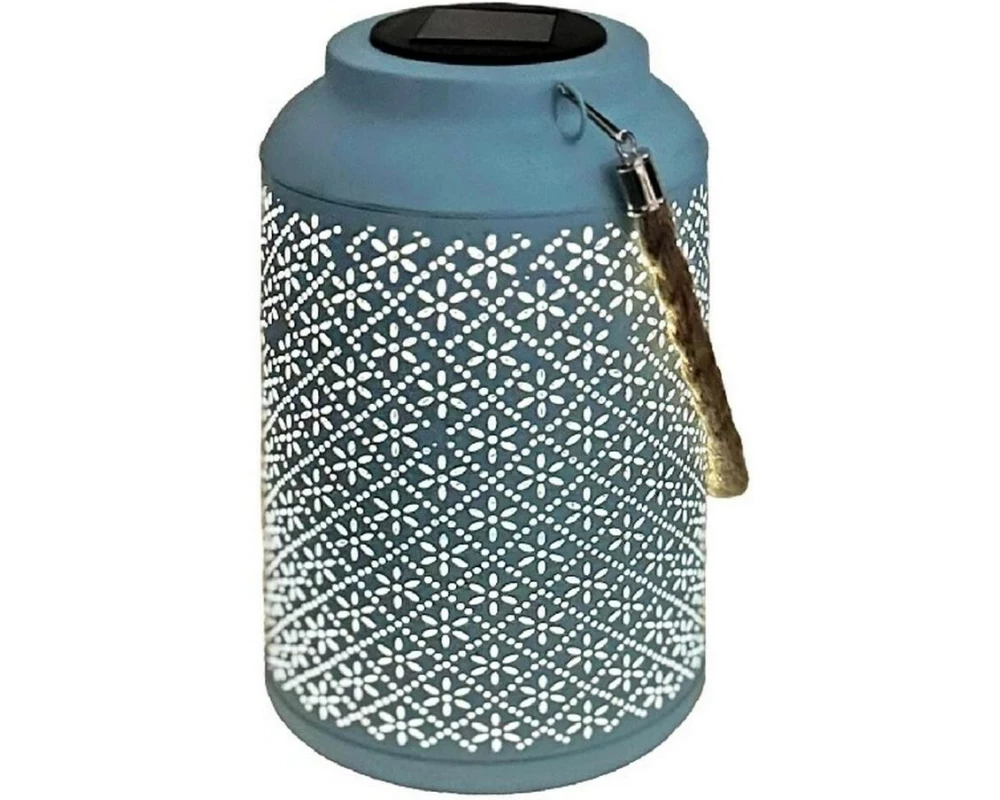 Dameco LED Solar Laterne in Blau aus Metall D15.5 cm H25.5 cm