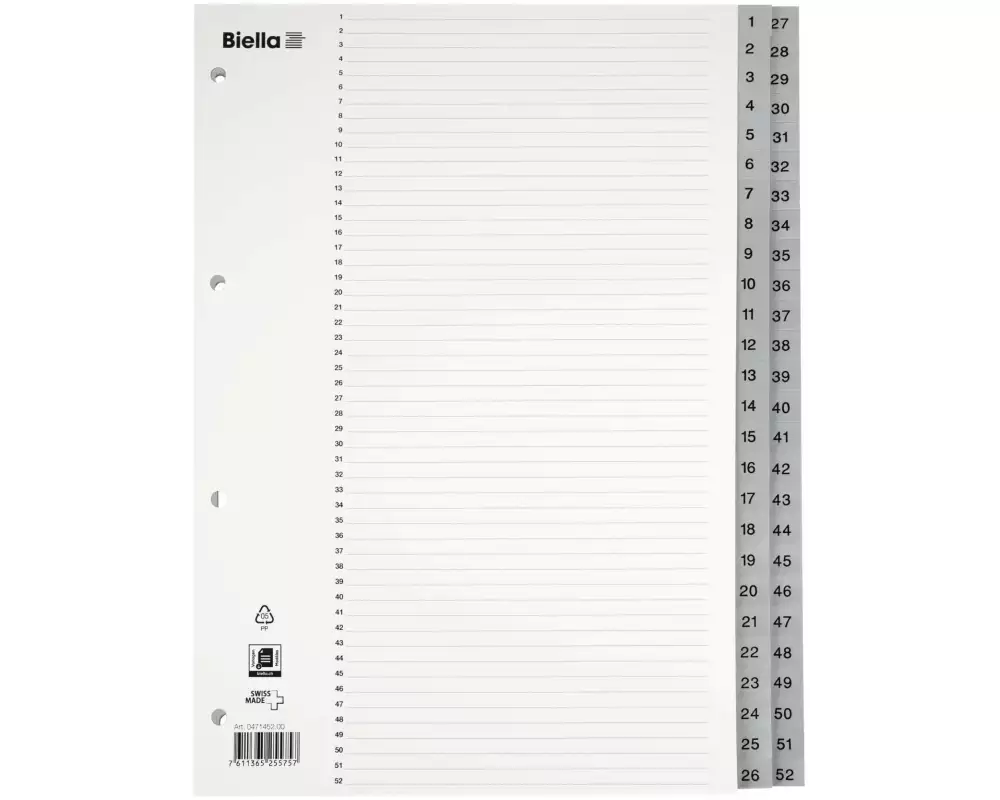Biella Register A4 1-52 mit Indexblatt