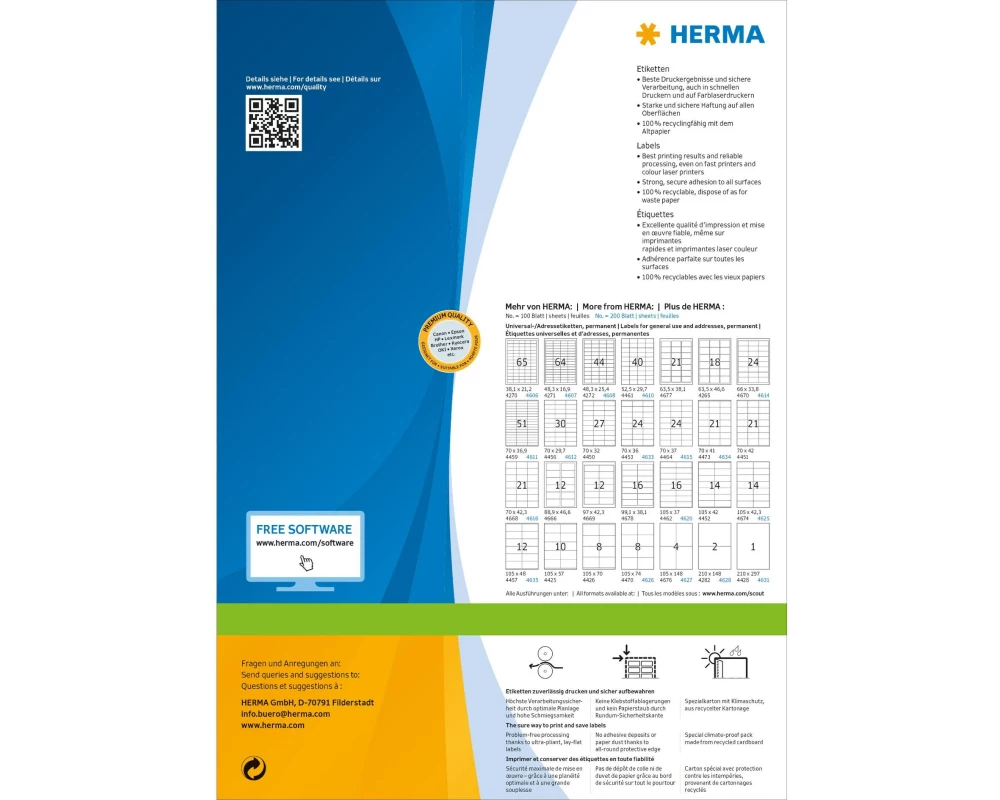 HERMA Premium Etiketten A4, 70 x 29.7 mm, weiss, 6000 Etiketten