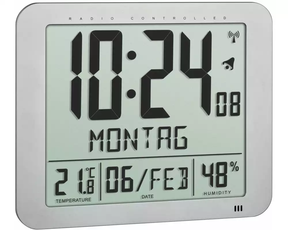 TFA Dostmann Funkuhr mit Raumklima 24.8 x 20.6 cm, Silber