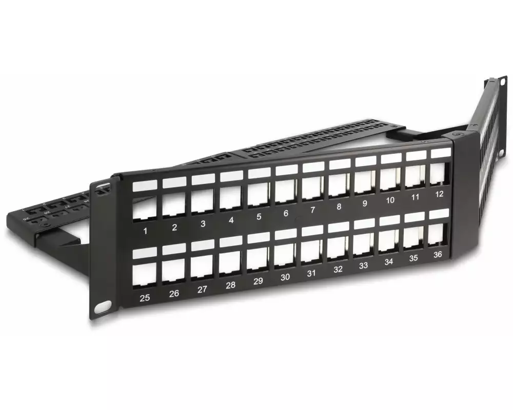Delock Patchpanel 48 Port Keystone, 19" Rack mit Entlastungsschiene