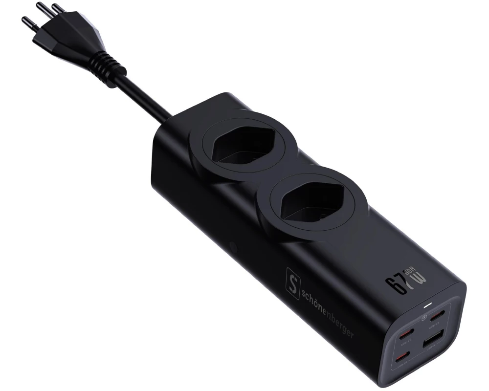 Schönenberger Steckdosenleiste 67W GaN Fast Charging Station Schwarz
