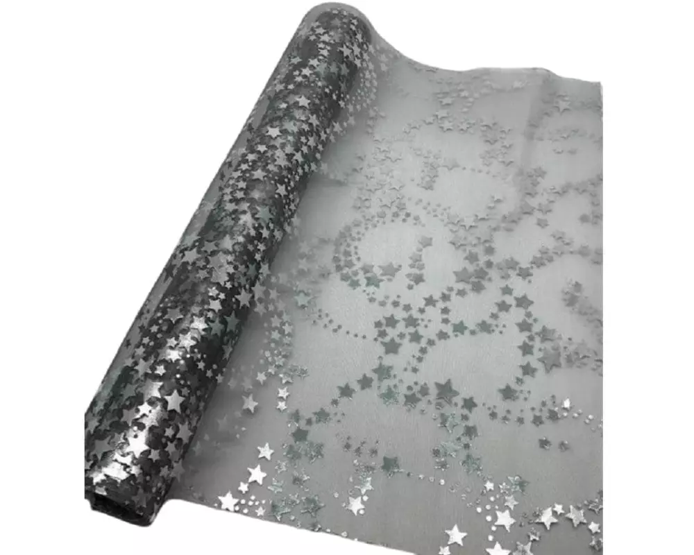 Dameco Dekostoff Organza Sterne 36 x 300 cm, Silber