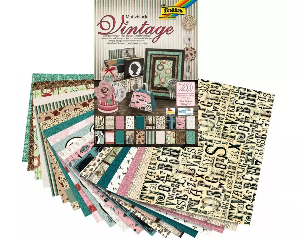 Folia Motivblock Vintage II Mehrfarbig