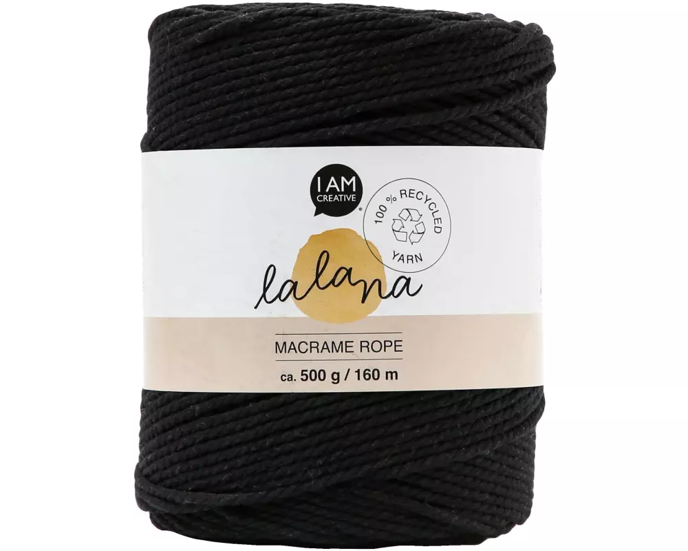 lalana Wolle Macrame rope 2 mm, 500 g, Schwarz