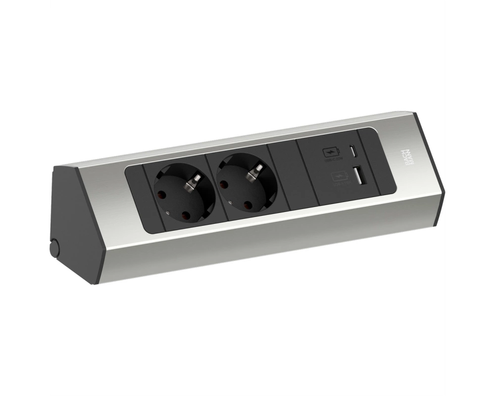 BACHMANN CASIA2 2xCEE7/3 1xUSB A/C 22W 2,0m AEH Edelstahl-Optik