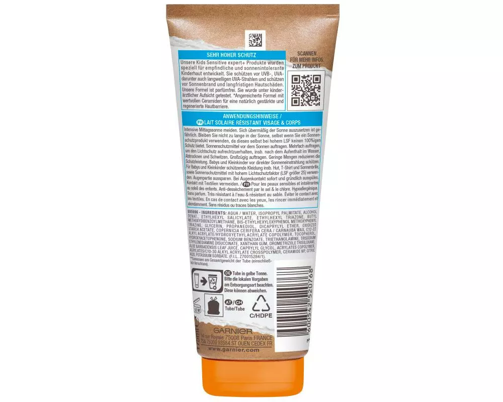 Garnier Ambre Solaire Sonnenmilch Kids Sensitive expert+ LSF 50+ 175 ml