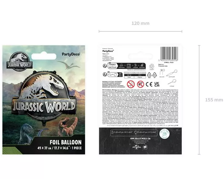 Partydeco Folienballon Jurassic World Logo Schwarz/Mehrfarbig/Grau