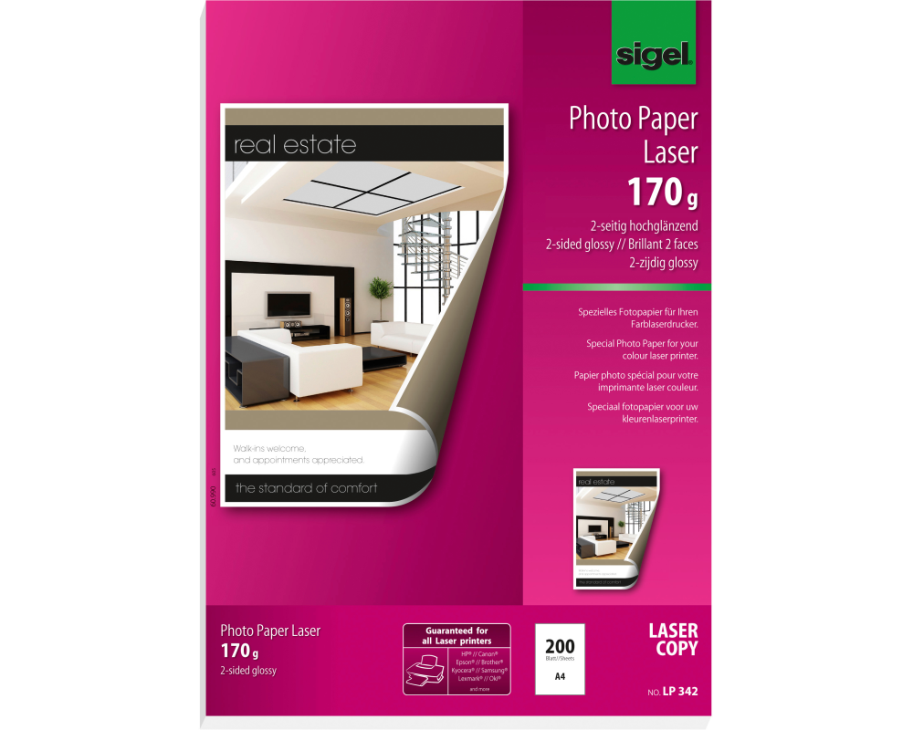 SIGEL Photo Paper Laser A4 LP342 170g glossy doppels.200 Bl.