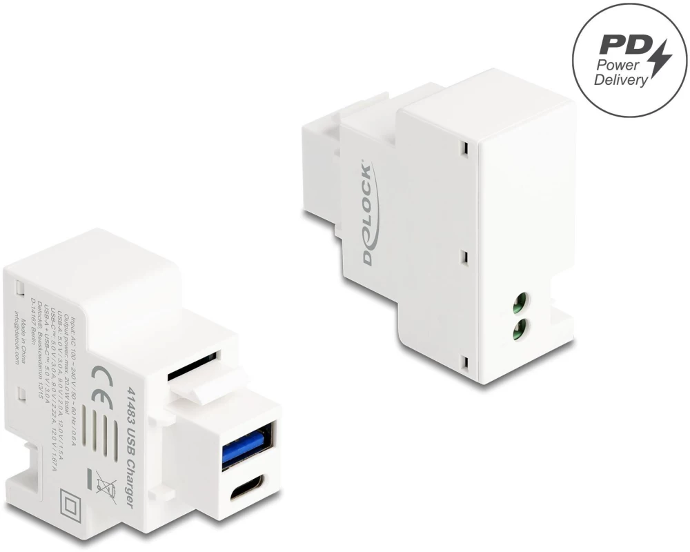 Delock Keystone-Modul 2 Pin Terminalblock zu USB Typ-A-C PD 20 W