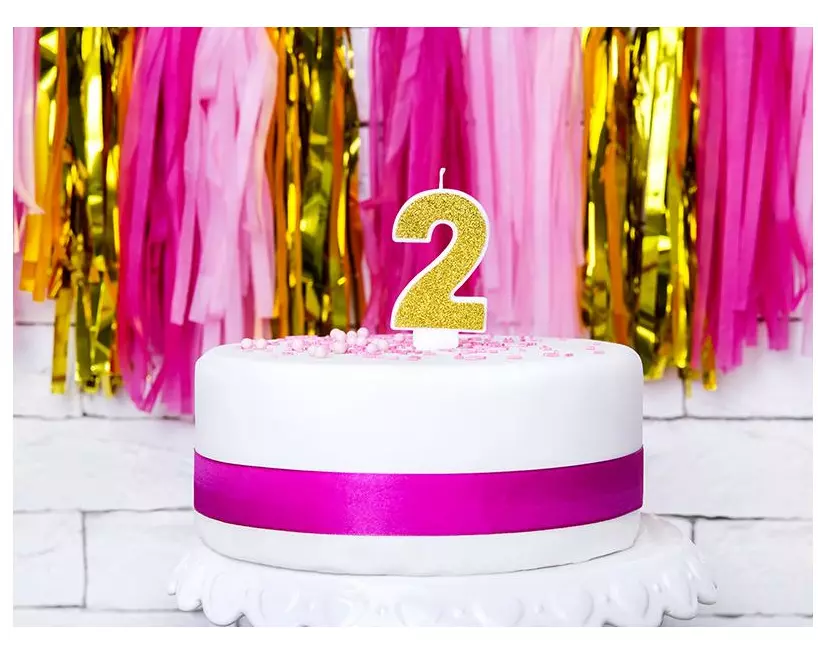 Partydeco PartyDeco Geburtstagskerze Ziffer 2 Gold 1 Stück