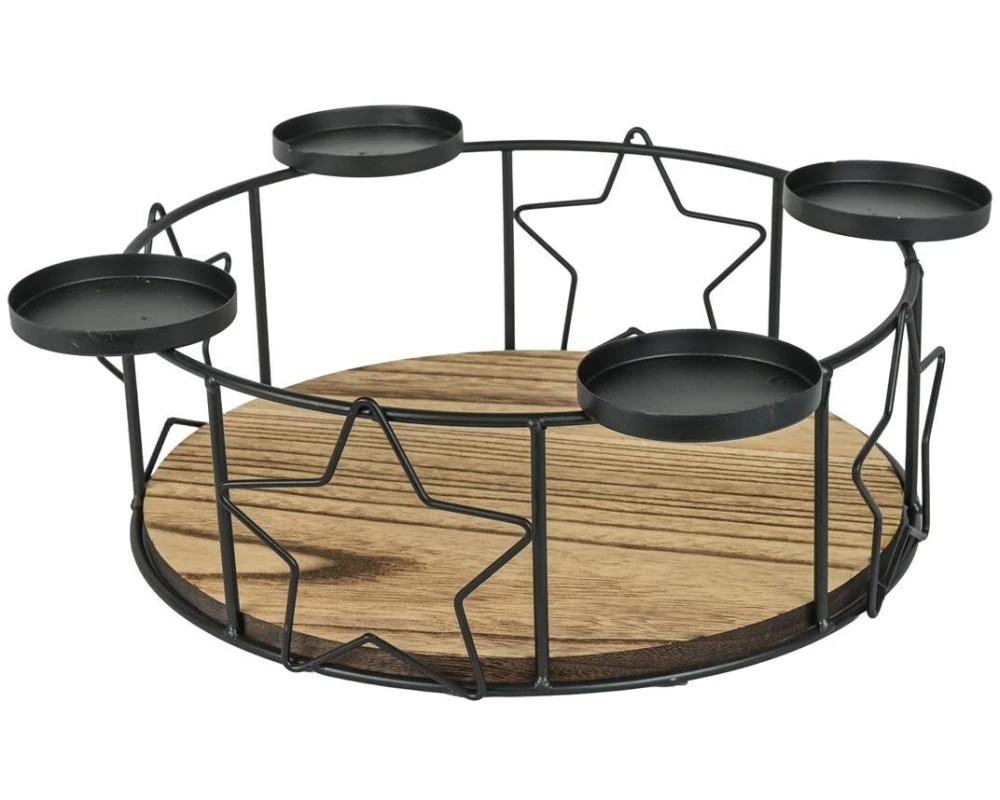 CHALET Stern Metall, Holzbasis, 32 x 32 x 14 cm, Schwarz