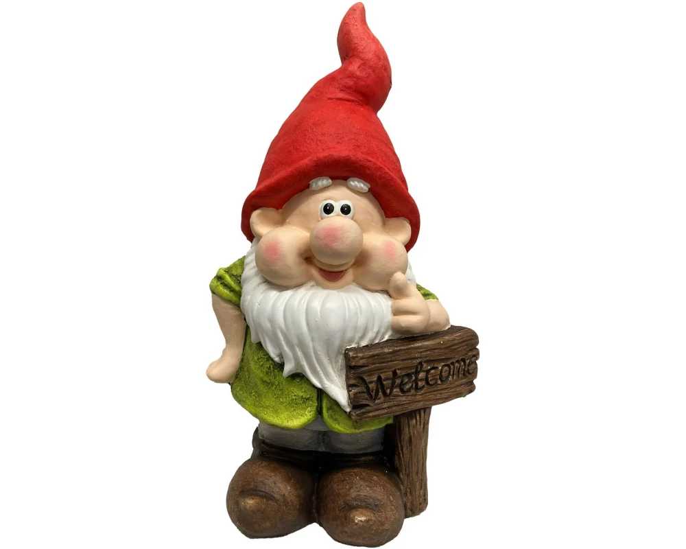 Dameco Dekofigur Gartenzwerg mit Schild, 18 x 23 x 41 cm