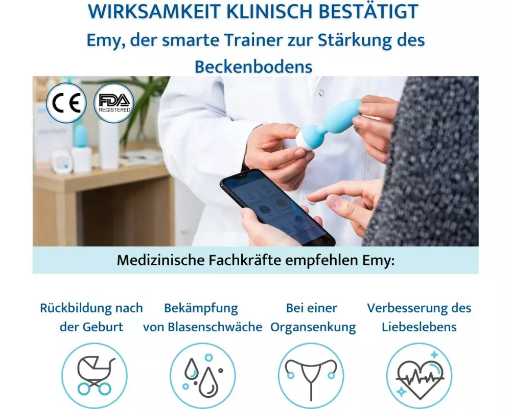 Emy Beckenbodentrainer mit App-Steuerung Blau Weiss
