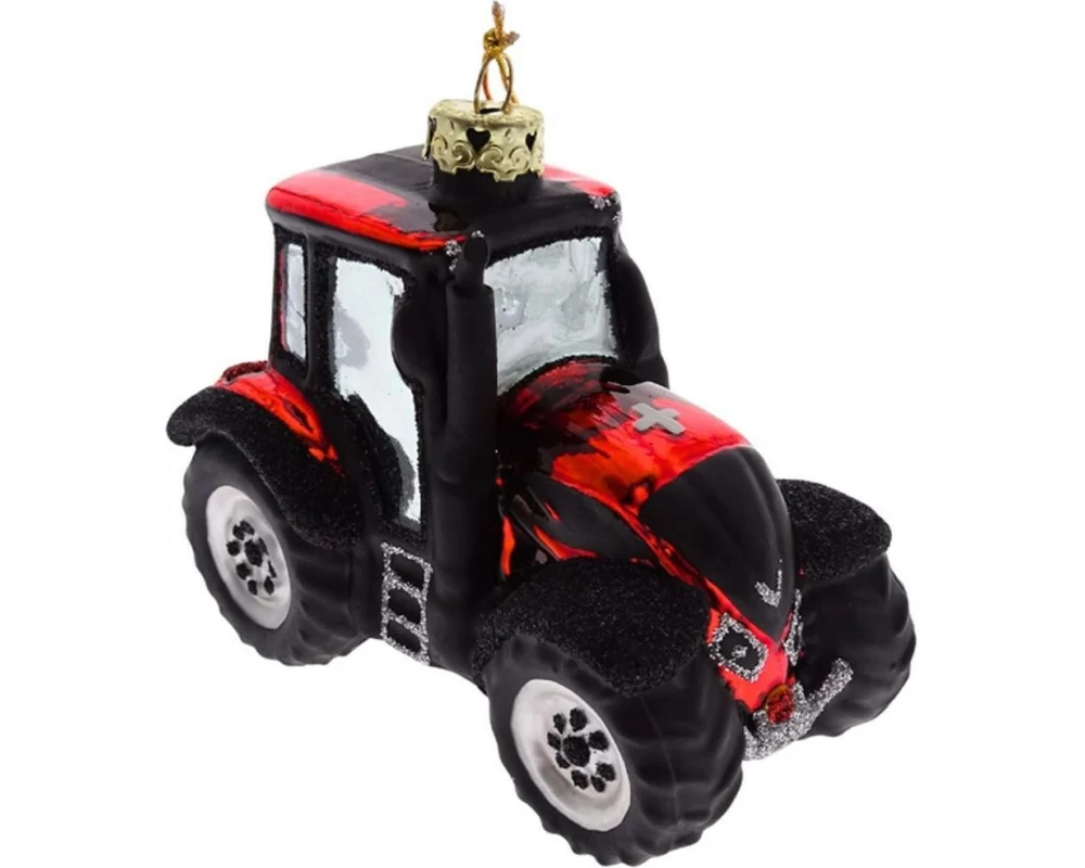 creanorm Weihnachtskugel Traktor mit CH Kreuz Schwarz/Rot
