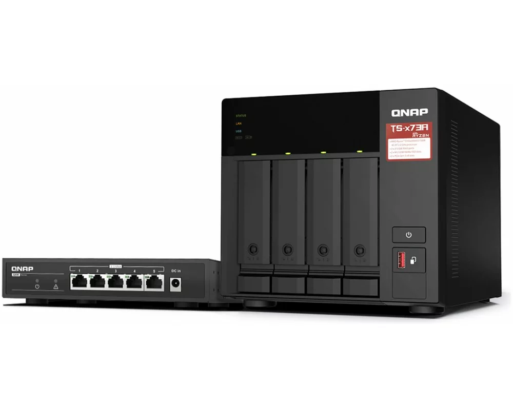 QNAP TS-473A-SW5T 4-bay NAS AMD Ryzen Embedded V1500B 4C/8T 2.2GHz 8GB DDR4 RAM 2xSODIMM slots max. 64GB optional ECC RAM support