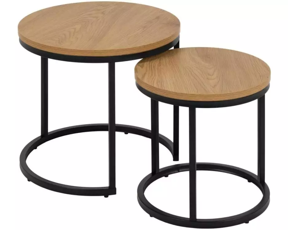 AC Design Couchtisch Spiro Ø 45/ 35 cm, 2 Stück, Nature/Schwarz