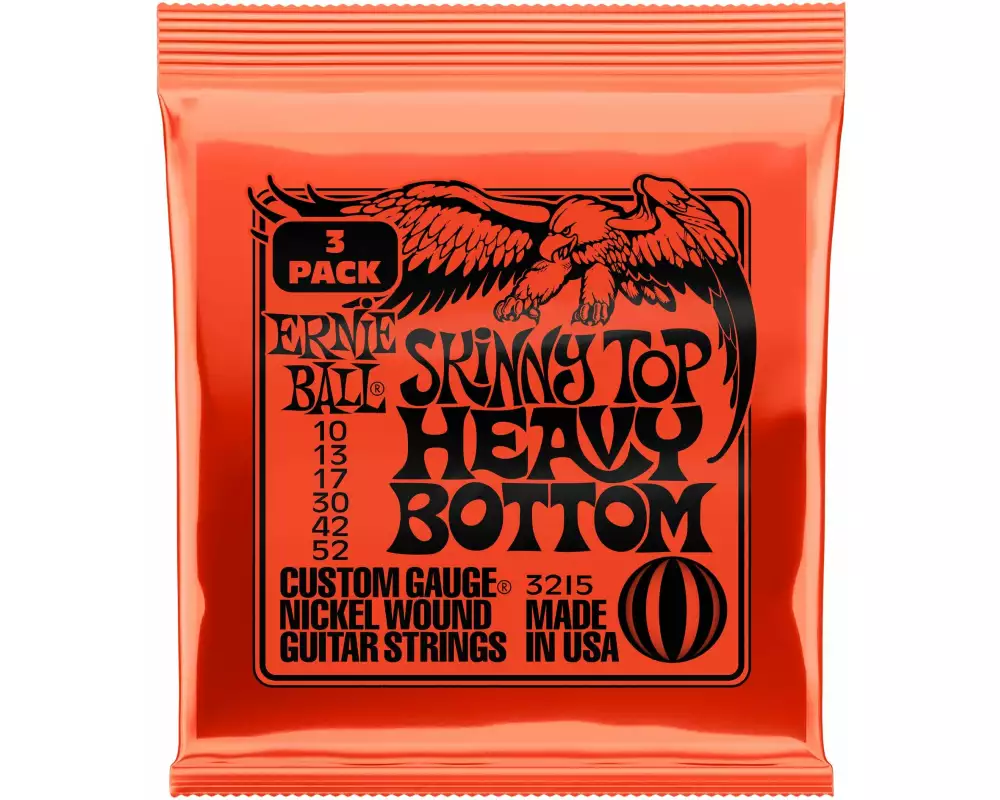 Ernie Ball Gitarrensaiten 3215 Skinny Top Heavy BS – 10-52, 3er Pack