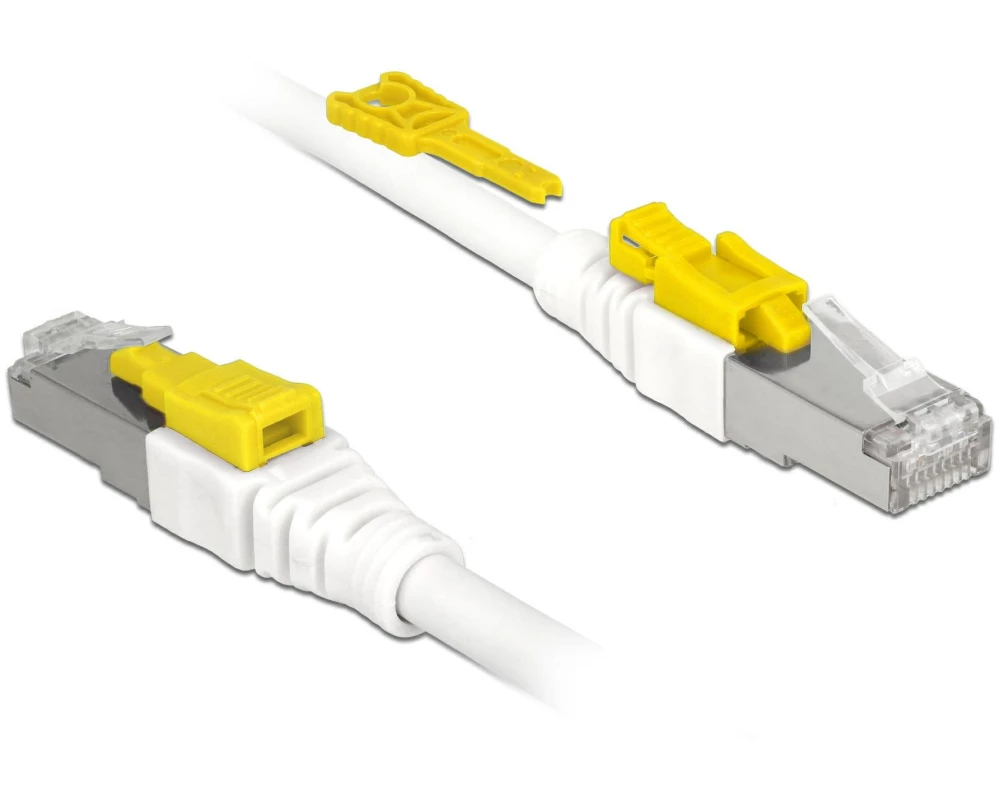 Delock Patchkabel Cat 6A, S/STP, 1 m, Weiss, verriegelbar