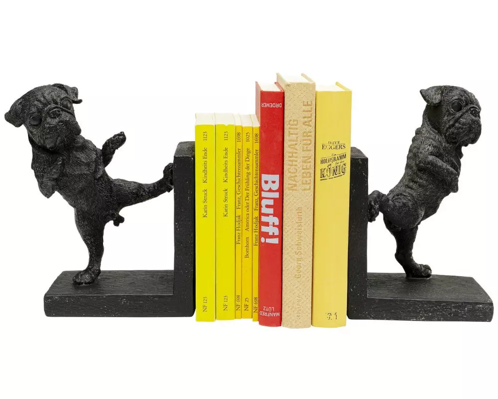Kare Buchstütze Dancing Dogs 2er Set, Schwarz