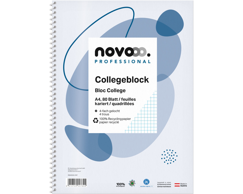 NOVOOO Collegeblock A4 535021020 kariert 80 Blatt