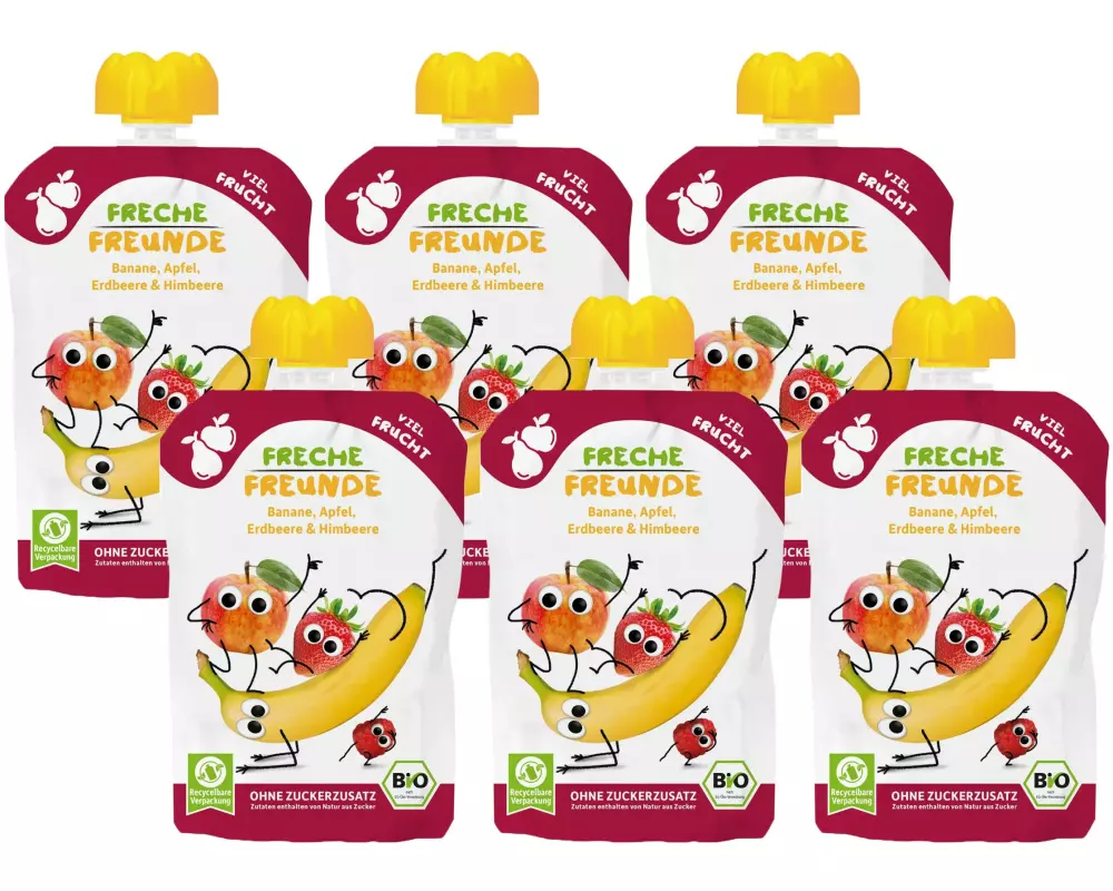 Freche Freunde Quetschbeutel Banane, Apfel, Erdbeere, Himbeere 6x 100 g