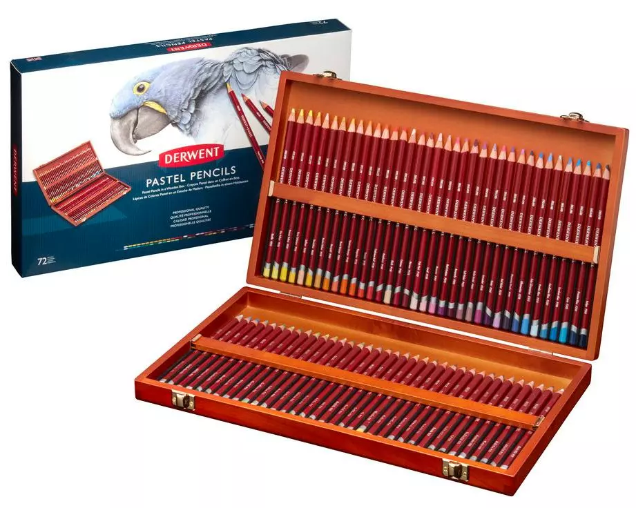 Derwent Pastellstifte-Geschenkset in Holzbox, 72-teilig