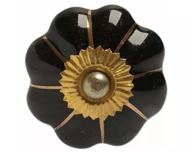 Tranquillo Möbelgriff handgemacht, Ø 4 cm, Schwarz/Gold