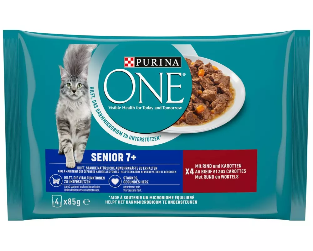 Purina ONE Nassfutter Senior Rind, 4 x 85 g