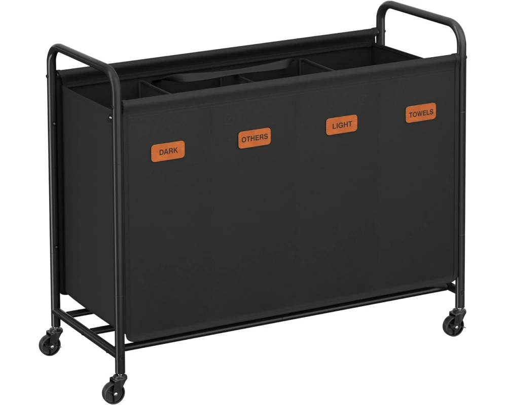 Songmics Wäschekorb mit Rädern 200 l, Schwarz