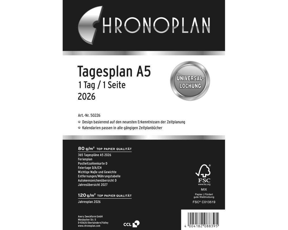 CHRONOPLAN Ersatz Tagesplan 2026 50226Z.26 1T/1S A5
