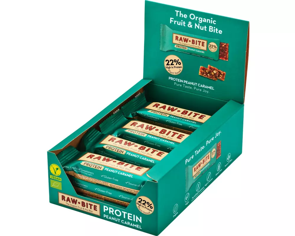 Rawbite Rohkostriegel Protein Peanut Caramel 12 x 45 g
