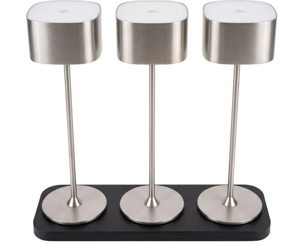COCON Tischleuchte mit Ladestation Romantico, 3 Stück, Silber
