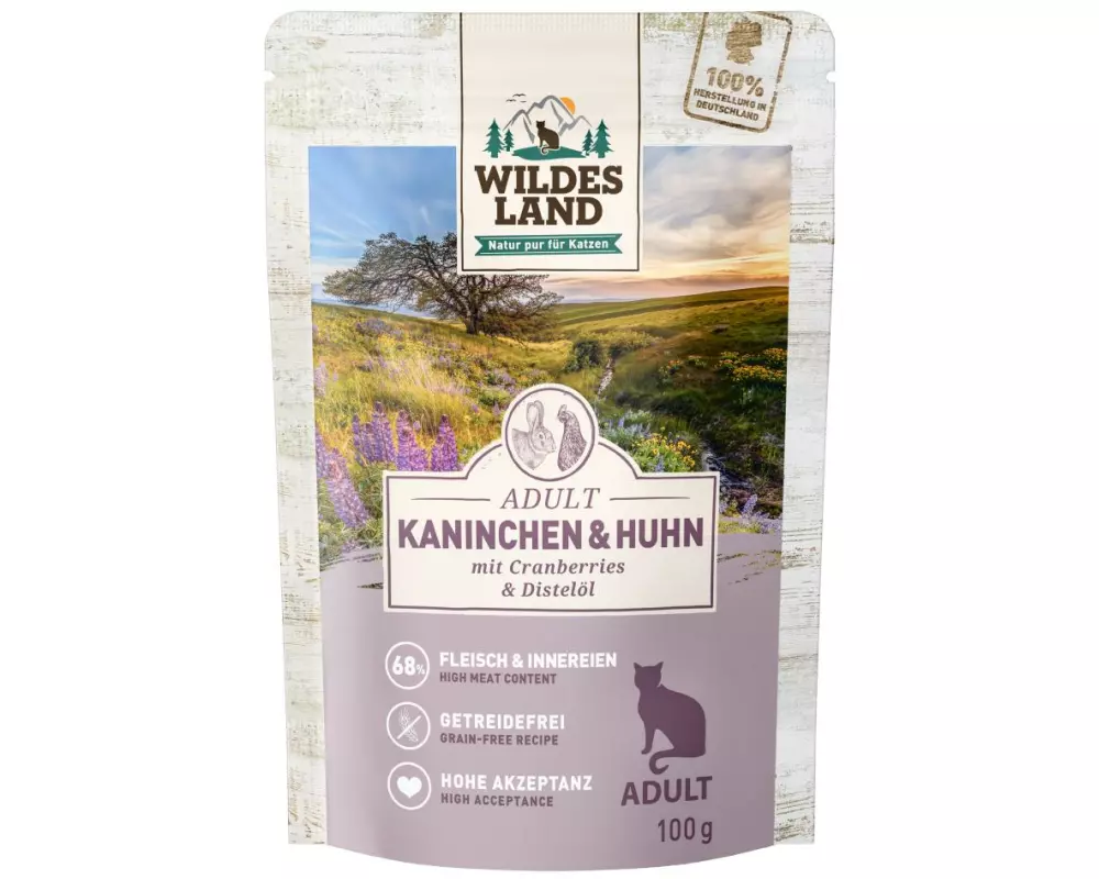 Wildes Land Nassfutter Adult Kaninchen & Huhn 12 x 100 g