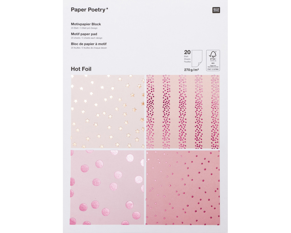 RICO DESIGN Motivpapierblock Hot Foil 99001.50.53 270g, Beere Mix,10 Blatt