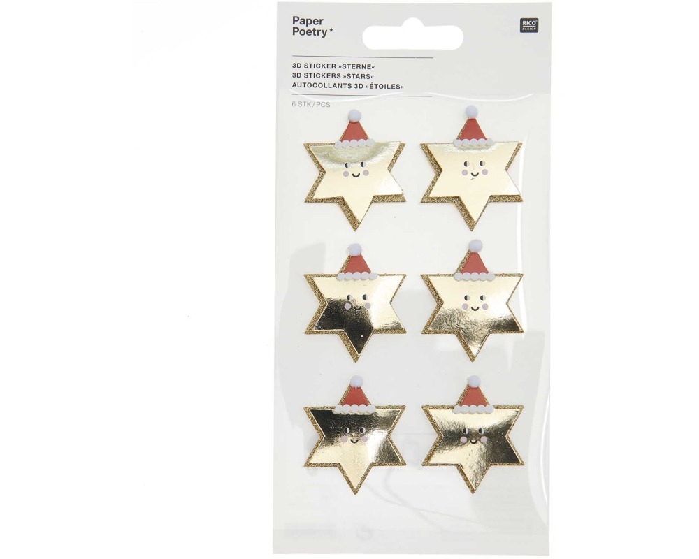 RICO DESIGN Sticker 3D I love Christmas 300471 Sterne 6 Stück
