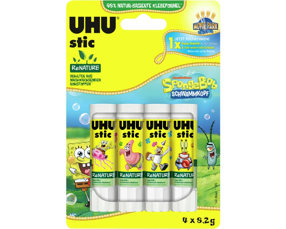 UHU Klebestift ReNature 4x8.2g 305706 Spongebob