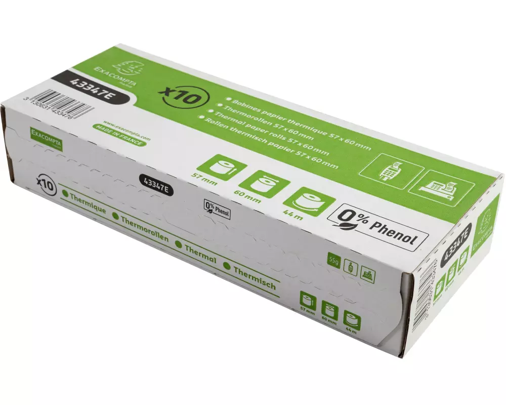 Exacompta Thermo-Papierrolle 57 x 60 x 12 mm, 44 m, 10 Stück
