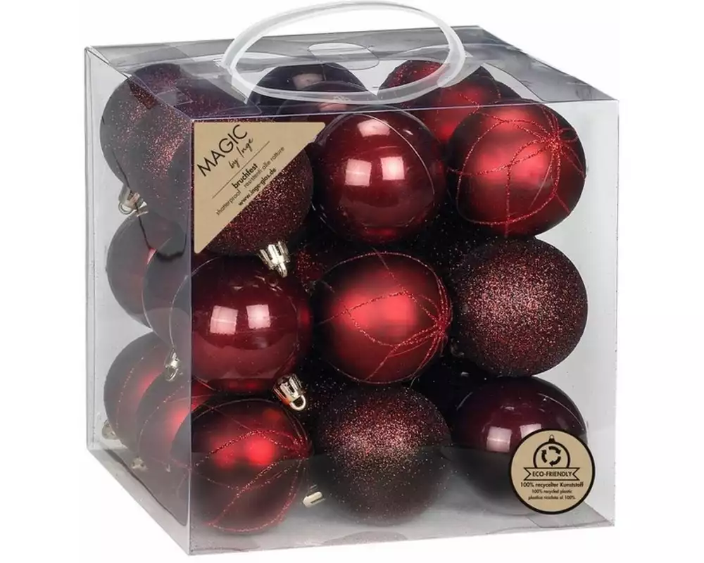 INGES CHRISTMAS DECOR Weihnachtskugel 6 cm 27 Stück, Kirschrot