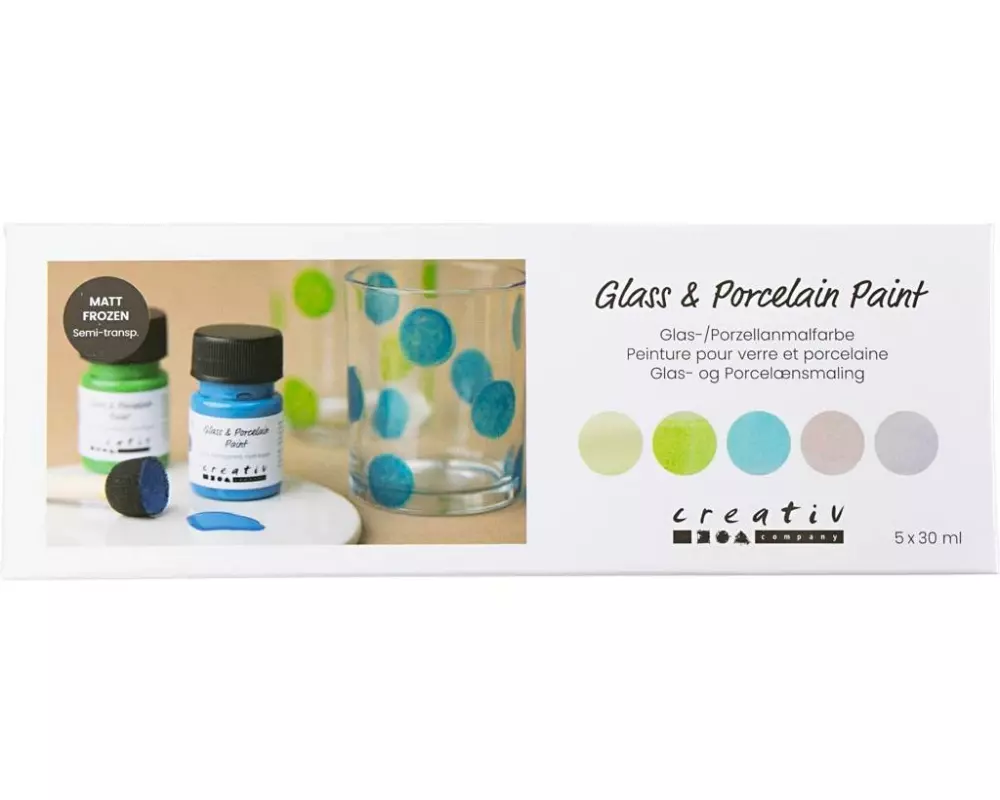 Creativ Company Glas- und Porzellanfarbe Sort. Farben, 5 x 30 ml/ 1 Pck