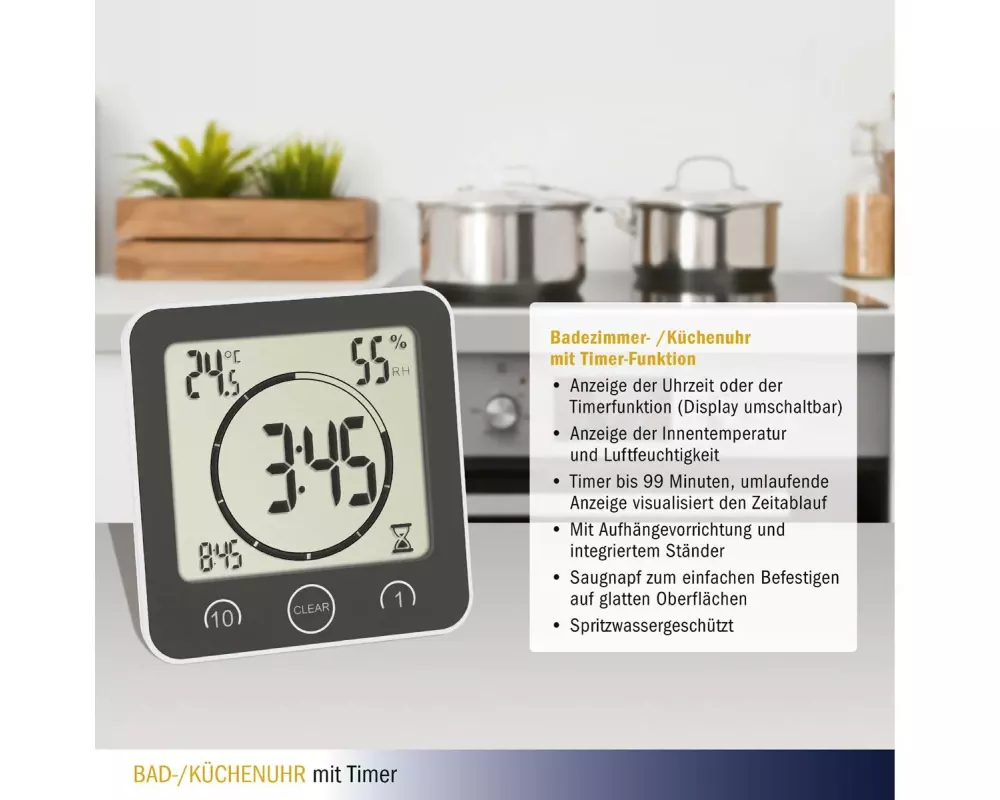 TFA Dostmann Tischuhr mit Timer Weiss