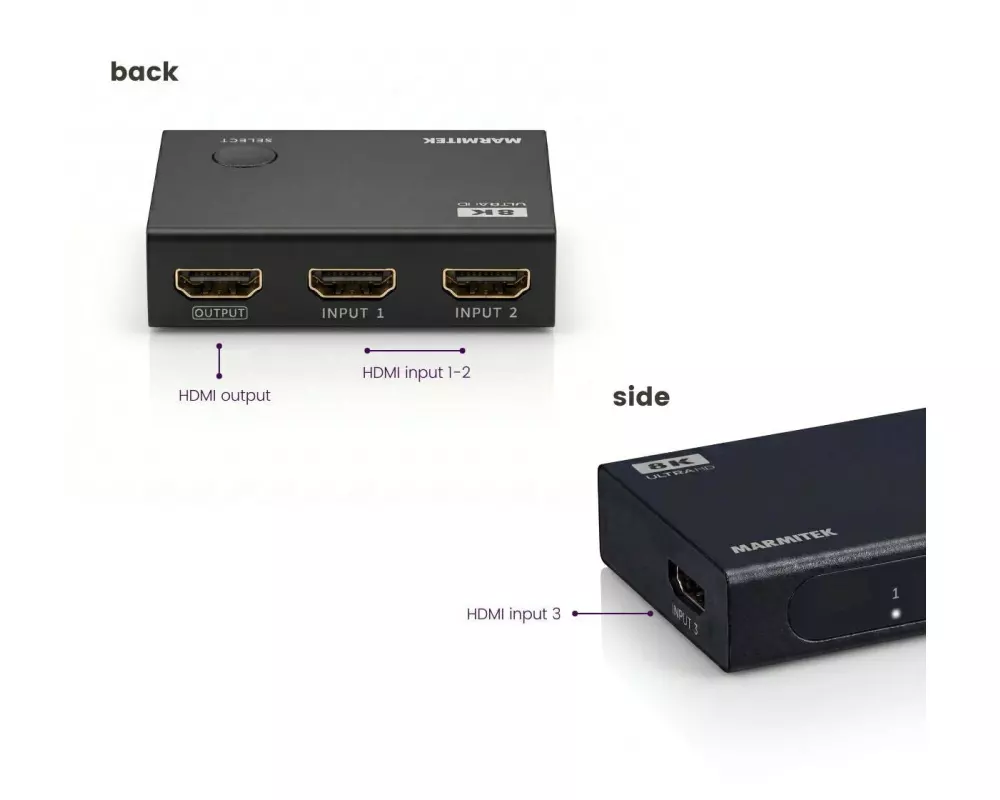 Marmitek Connect 730 3-Port 8K 60 Hz 4K 165 Hz Schwarz