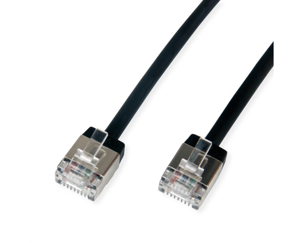 ROLINE U/FTP DataCenter Patchkabel Cat.6A (Class EA), LSOH, slim, extra kurzer Stecker, schwarz, 0,5 m